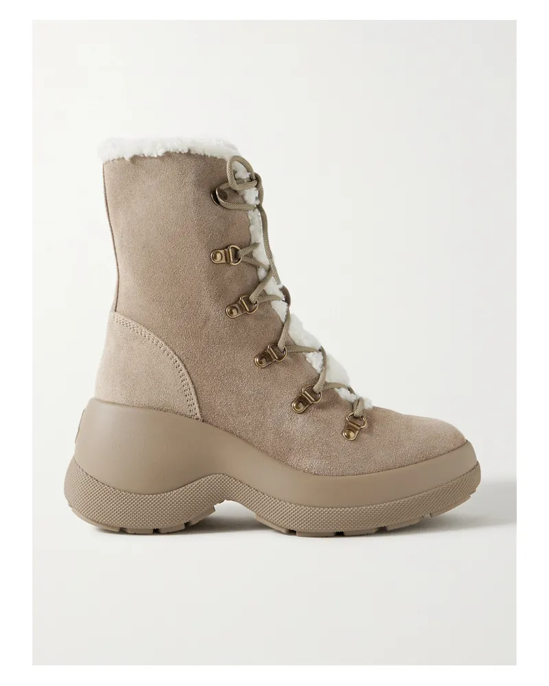 Moncler Resile Trek Faux Fur-trimmed Suede Ankle Boots - Brown Brown