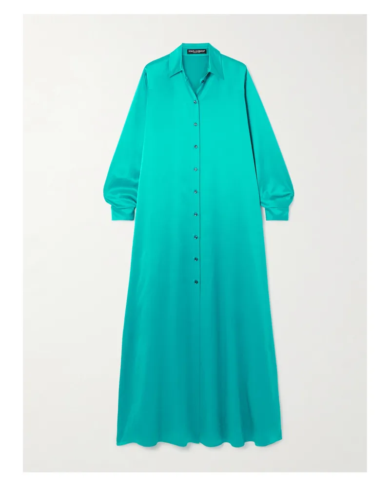 Dolce & Gabbana Maxi-hemdblusenkleid Aus Seidensatin - Blau Blau