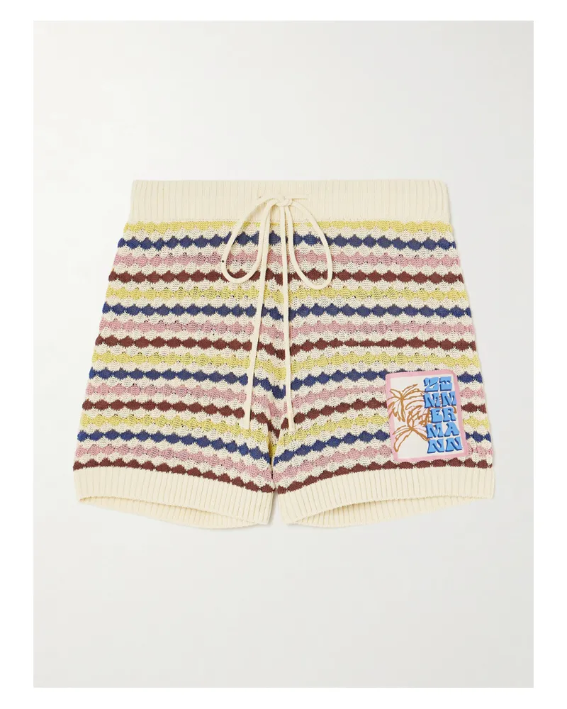 Zimmermann Awaken Appliquéd Striped Cotton-blend Shorts - Cream Cream