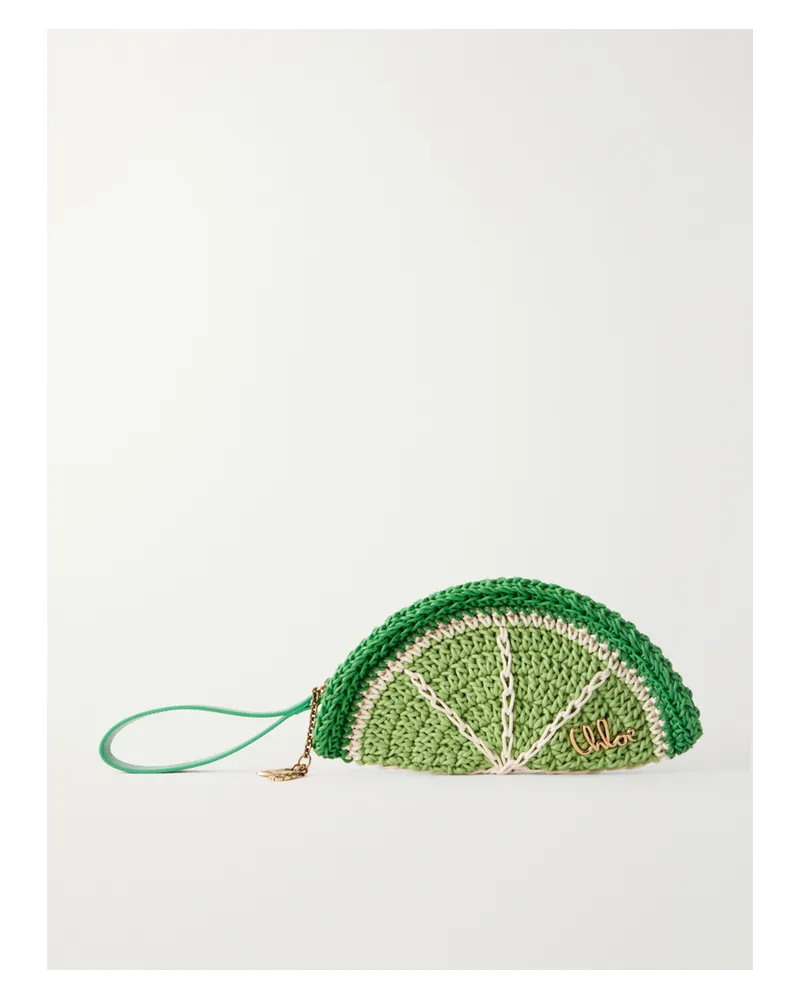Chloé Chloé Tropicus Leather-trimmed Woven Cotton Clutch - Green Green