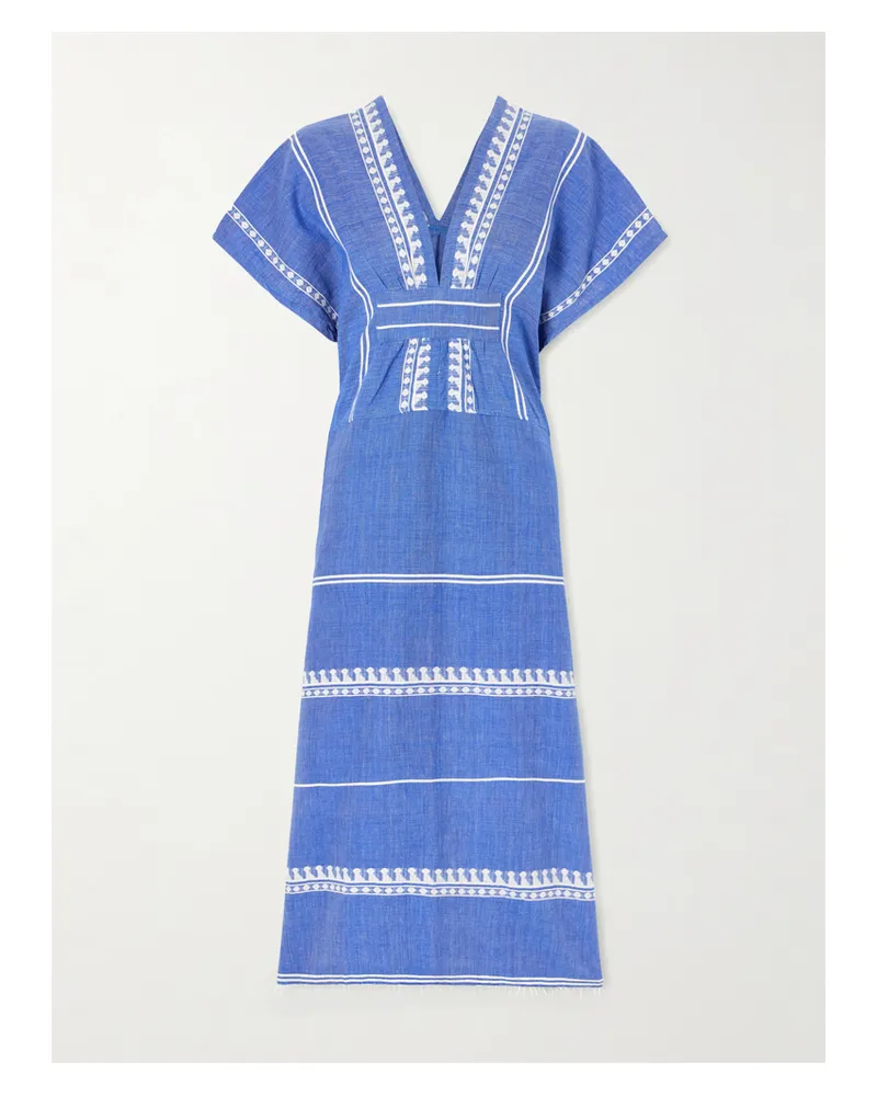lemlem Gasira Embroidered Cotton Midi Dress - Blue Blue