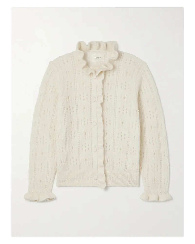 DÔEN Claudie Cardigan Aus Einer Alpakawollmischung In Pointelle-strick Mit Rüschen - Elfenbein Elfenbein