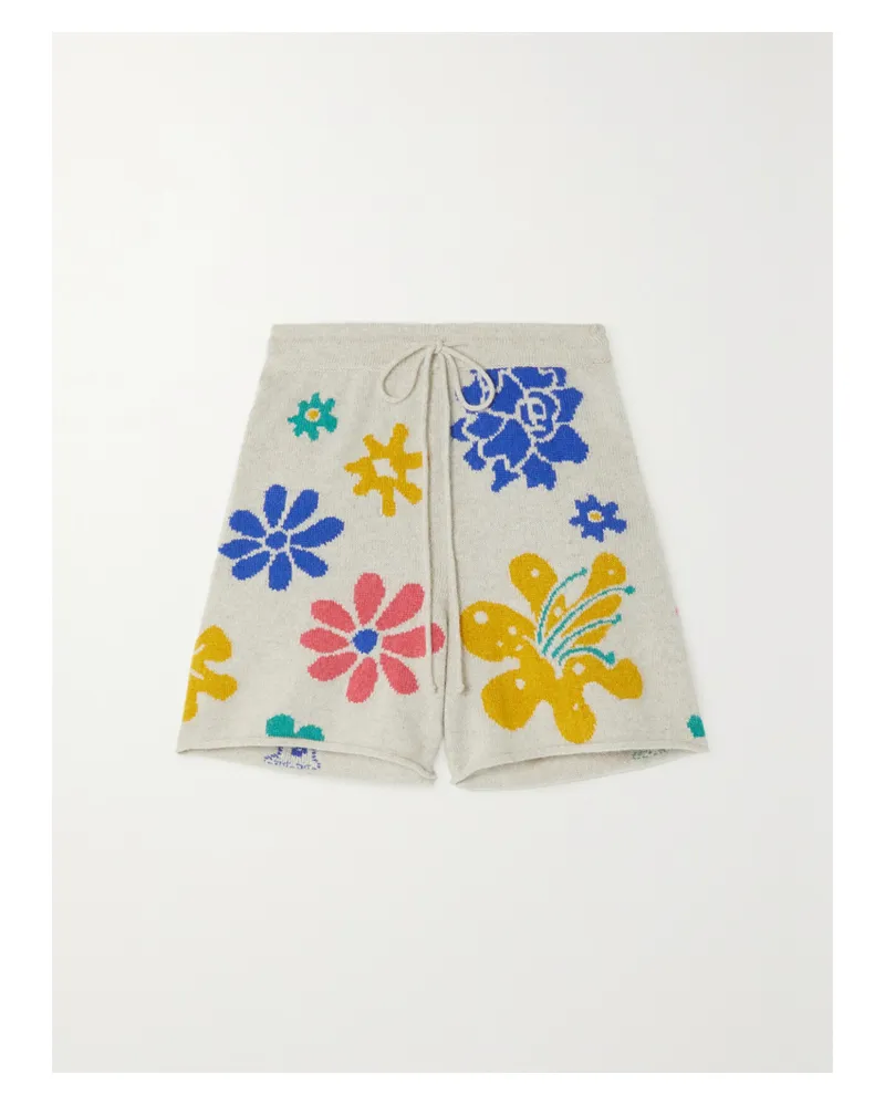 The Elder Statesman Sound Flowers Shorts Aus Kaschmir Mit Intarsienmuster - Weiß Weiß