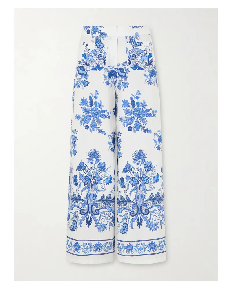 Emporio Sirenuse Floral Printed Cotton Wide-leg Pants - Blue Blue