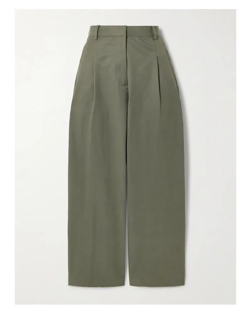 St. Agni Pleated Cotton-blend Tapered Pants - Green Green