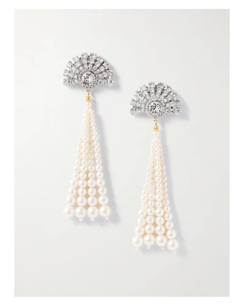 Jennifer Behr Winifred Rhodium-plated, Crystal And Faux Pearl Earrings - Neutrals Neutrals