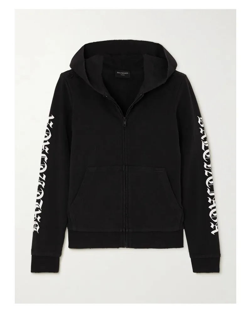 Balenciaga Hoodie Aus Jersey Aus Einer Baumwollmischung Mit Print In Distressed-optik - Schwarz Schwarz