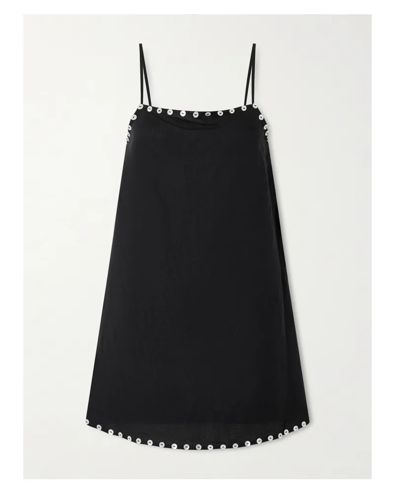 STAUD Laura Minikleid Aus Einer Leinenmischung Mit Knöpfen - Schwarz Schwarz