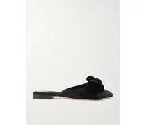 Reinette Bow-embellished Velvet-trimmed Satin Mules - Black