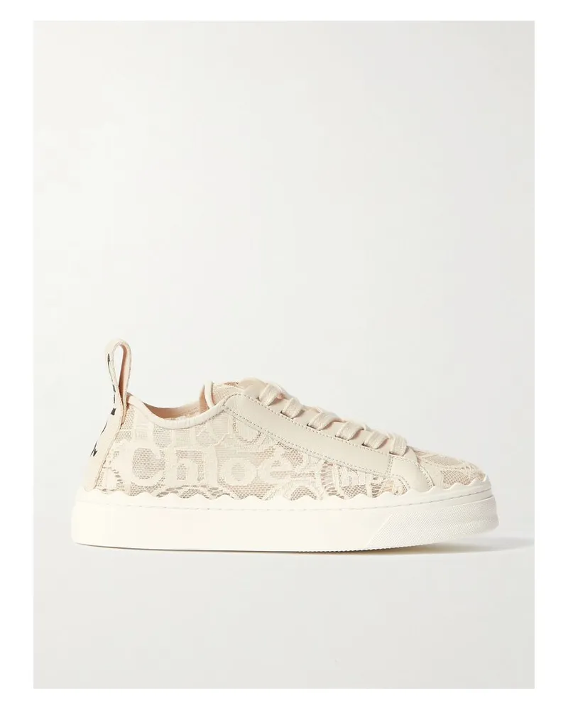 Chloé Lauren Sneakers Aus Spitze, Leder Und Canvas Mit Wellenkante - Wollweiß Wollweiß