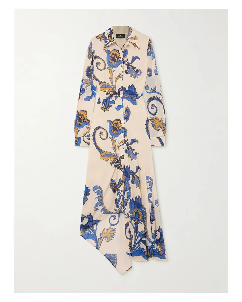 Etro Midi-hemdblusenkleid Aus Chiffon Mit Blumenprint - Creme Creme