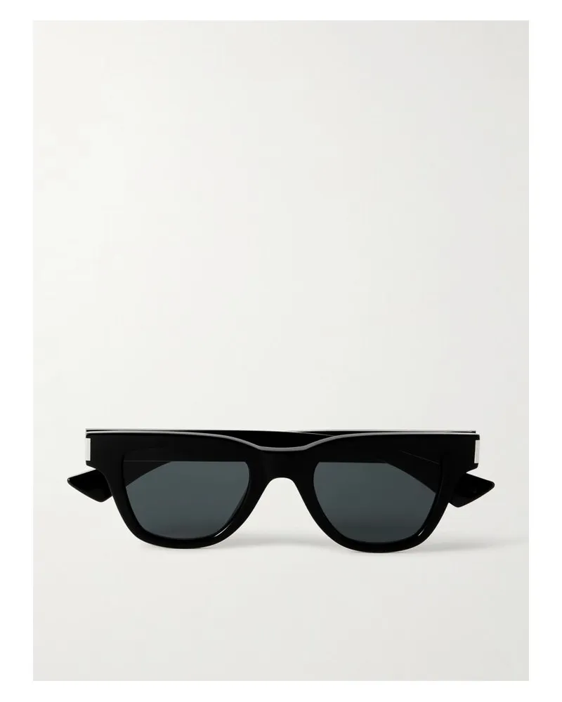 Saint Laurent Jacques Sonnenbrille Mit D-rahmen Aus Azetat Mit Silberfarbenen Details - Schwarz Schwarz