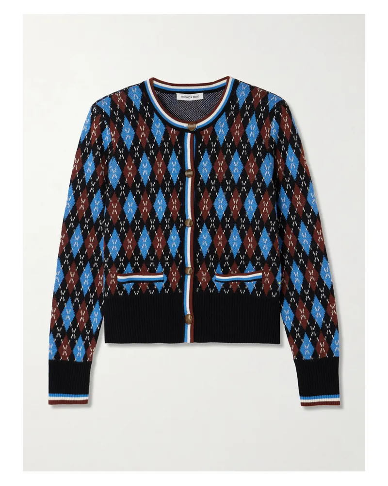 Veronica Beard Sylvane Cardigan Aus Einer Woll-baumwollmischung Mit Argyle-muster Und Streifen - Mehrfarbig Mehrfarbig