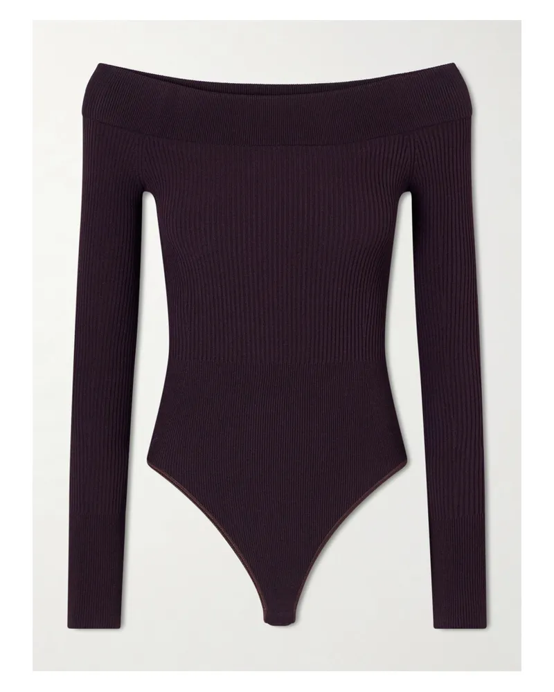 Alaïa Schulterfreier Body Aus Rippstrick - Lila Lila