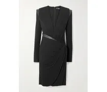 Kleid Aus Stretch-jersey Mit Lederbesätzen Und Wickeleffekt - Schwarz