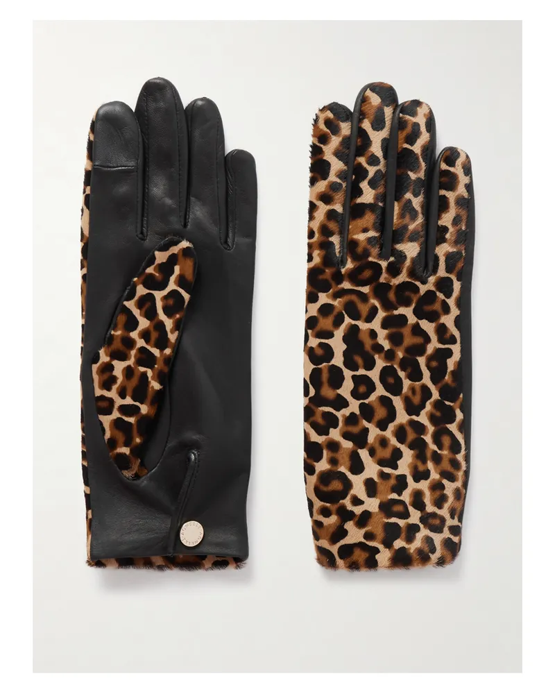 Agnelle Susan Leather And Leopard-print Calf Hair Gloves - Animal Print Animal