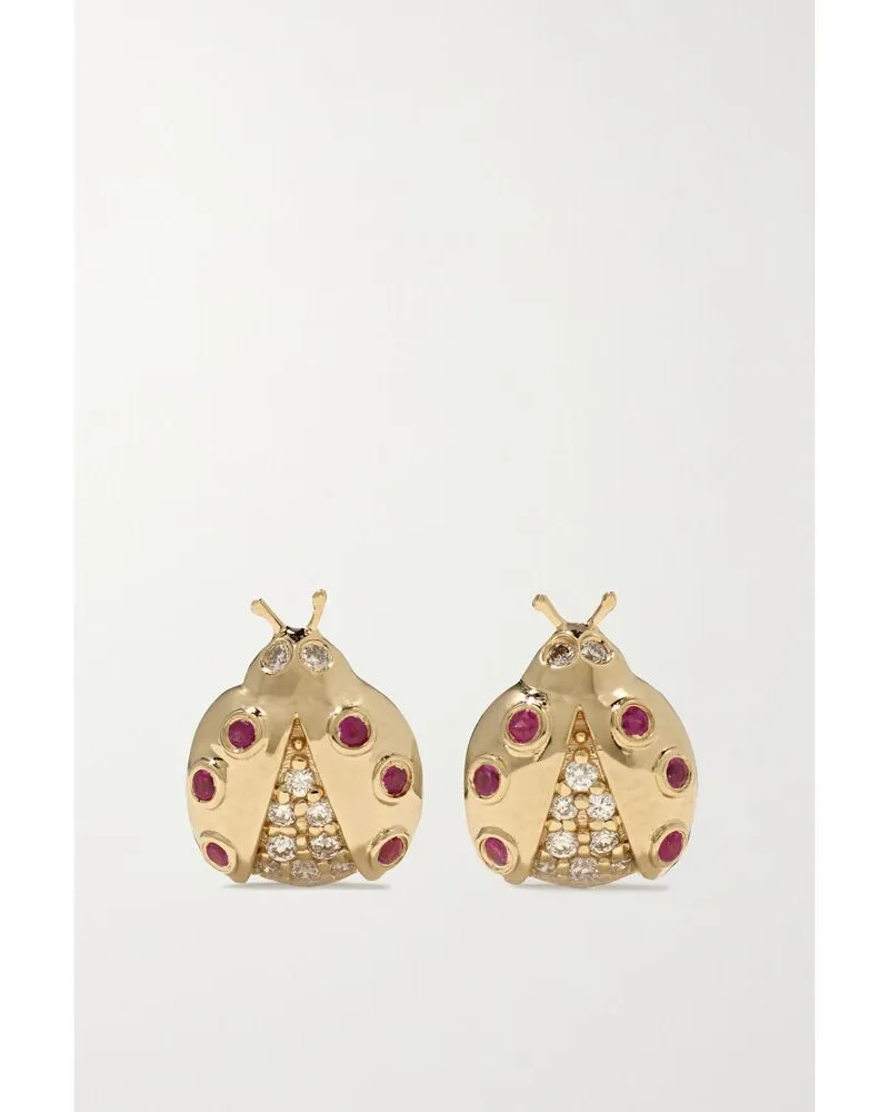 Sydney Evan Small Ladybug Ohrringe Aus 14 Karat Gold Mit Rubinen Und Diamanten Gold