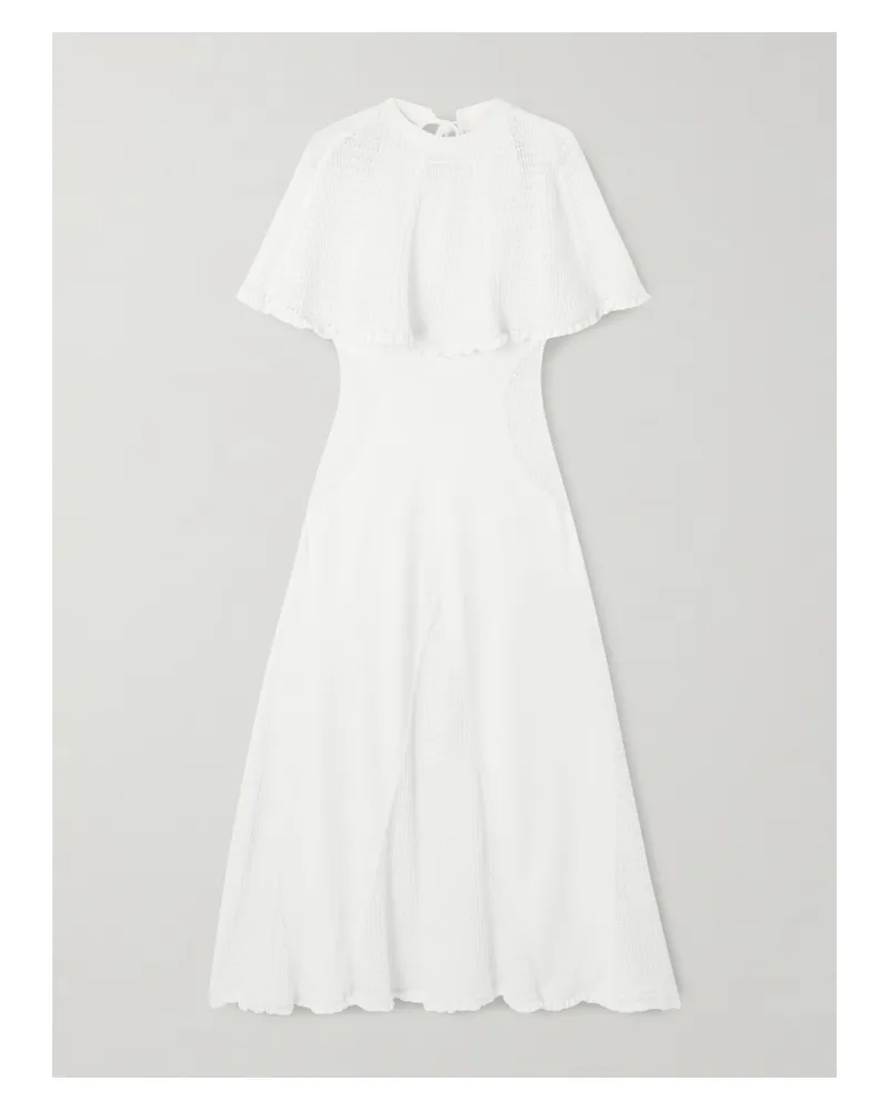 Lanvin Cape-effect Open-knit And Jersey Midi Dress - White White