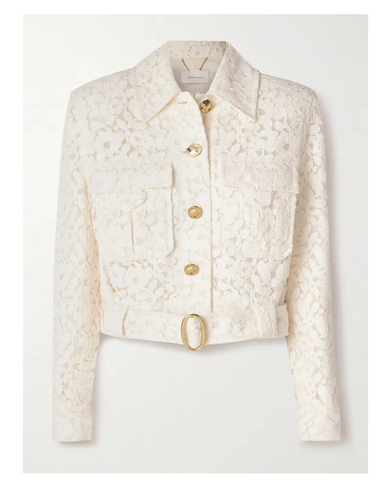 Zimmermann Illuminate Verkürzte Jacke Aus Schnurgebundener Spitze Aus Einer Baumwollmischung Mit Gürtel - Creme Creme