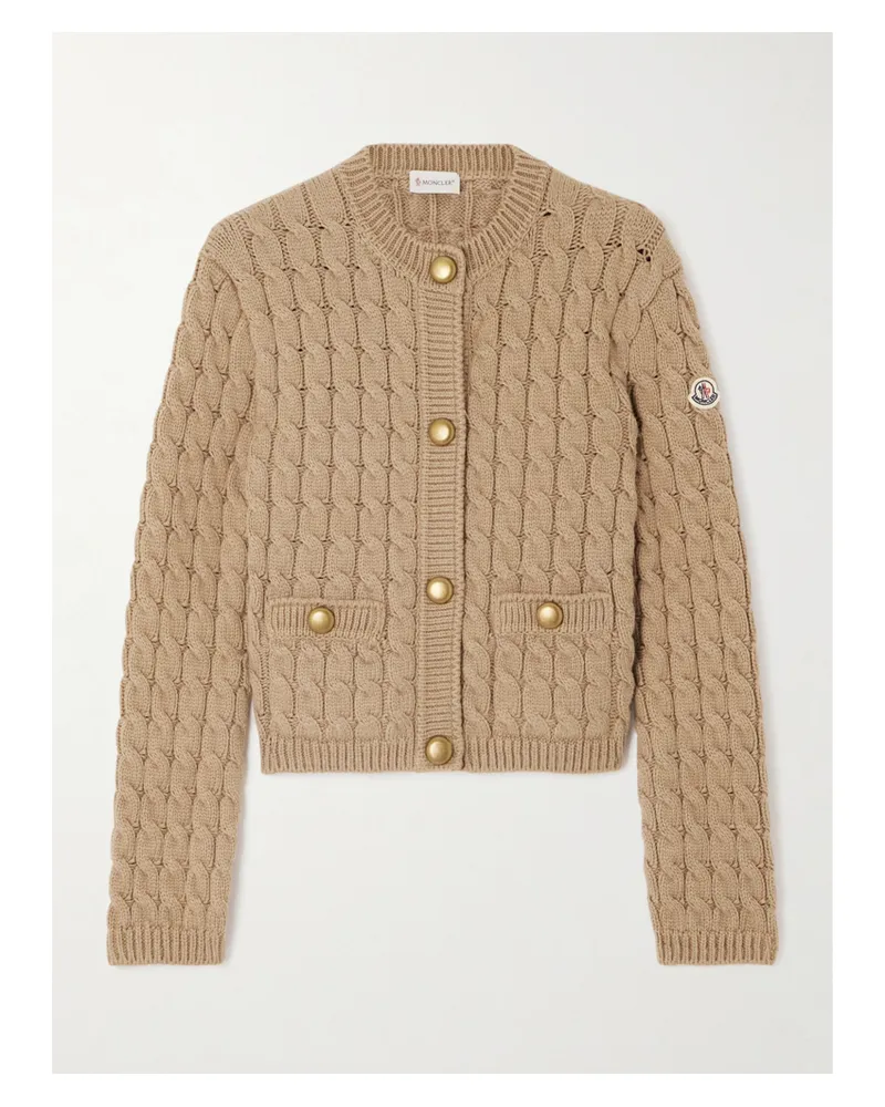 Moncler Cardigan Aus Einer Baumwollmischung In Zopfstrick Mit Applikation - Neutral Neutral