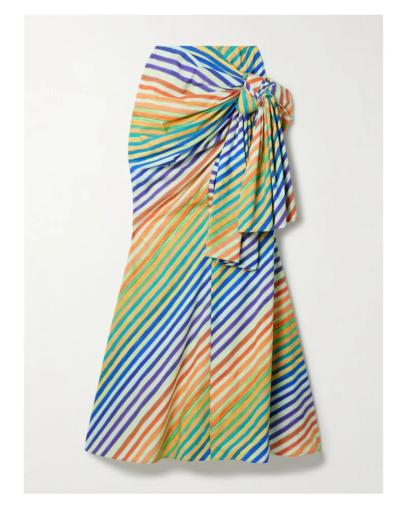 Christopher John Rogers Crayon Maxirock Aus Gestreifter Baumwollpopeline Mit Knoten - Blau Blau