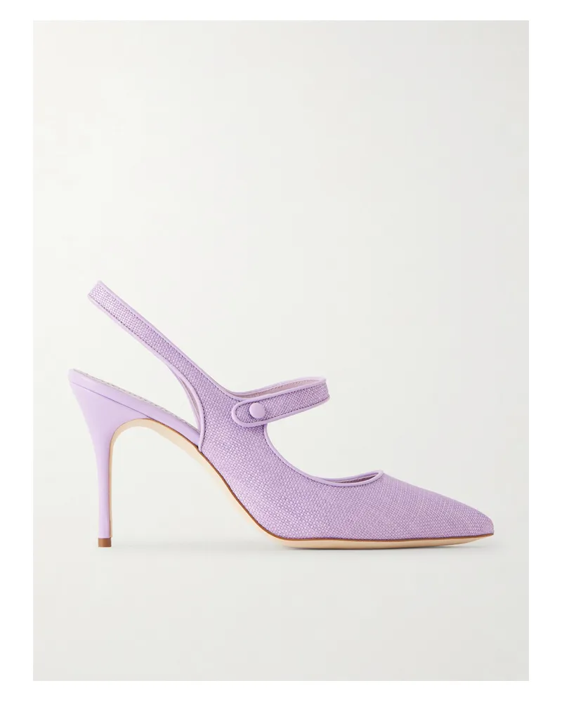 Manolo Blahnik Camparisli 90 Slingback-pumps Aus Raffiabast Mit Lederbesätzen - Lila Lila