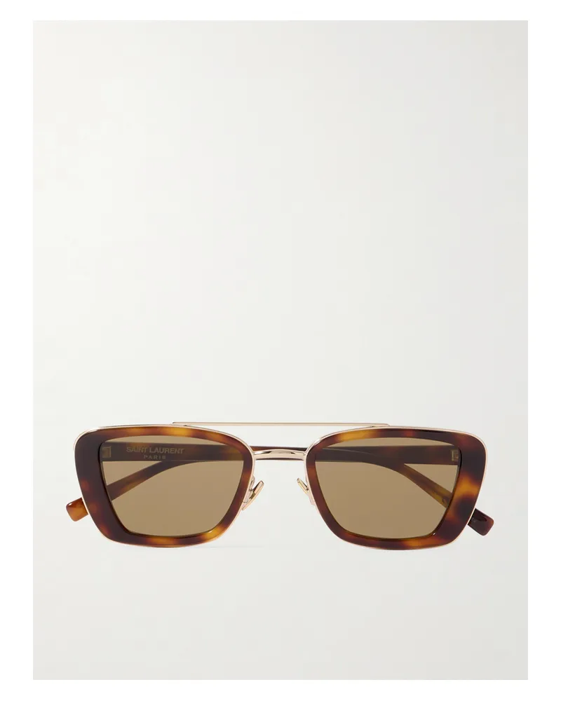 Saint Laurent Rectangle-frame Tortoiseshell Acetate And Gold-tone Sunglasses Tortoiseshell