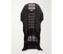 Mare Kaftan Aus Gestreiftem Metallic-häkelstrick Mit Fransen - Schwarz