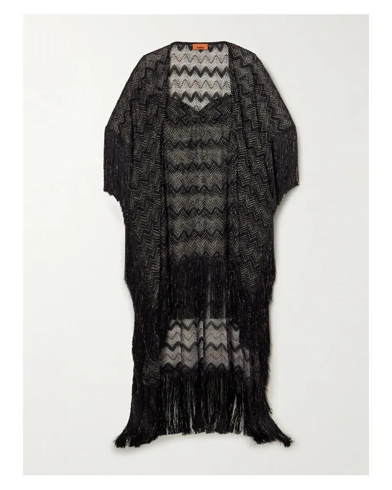 Missoni Mare Kaftan Aus Gestreiftem Metallic-häkelstrick Mit Fransen - Schwarz Schwarz