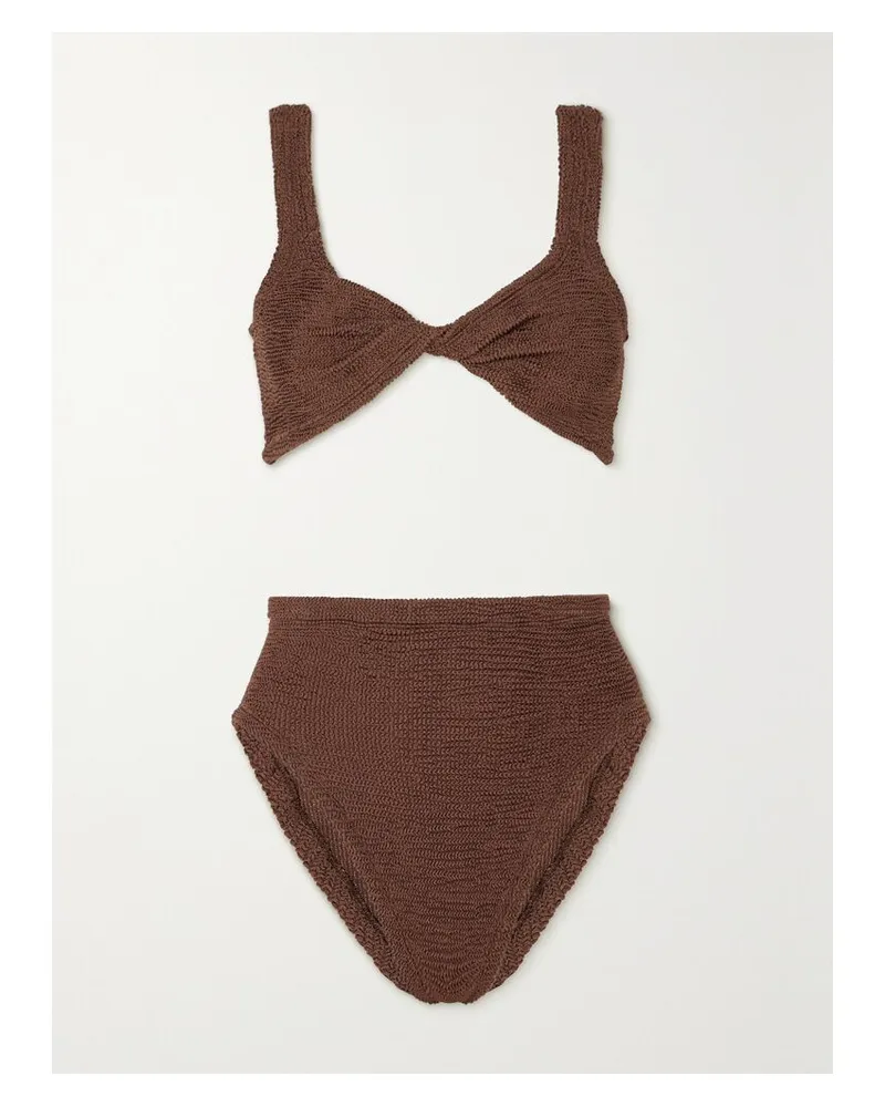 Hunza G Jamie Bikini Aus Metallic-seersucker Mit Twist-detail - Braun Braun