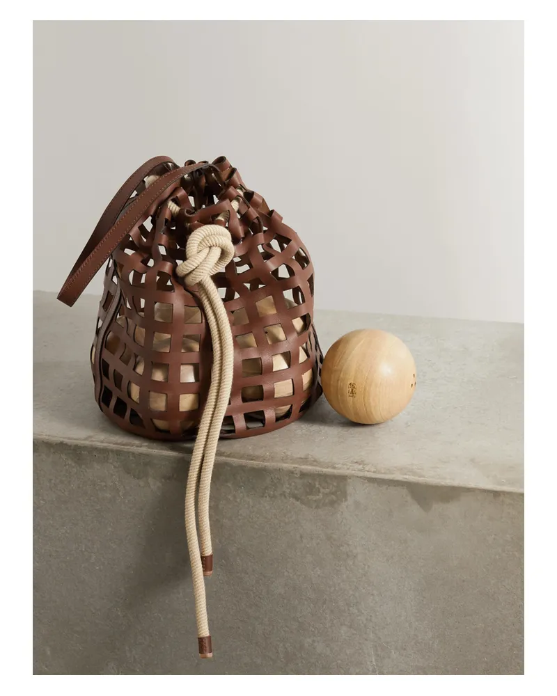 Brunello Cucinelli Walnut And Leather Bowls Set - Brown Brown