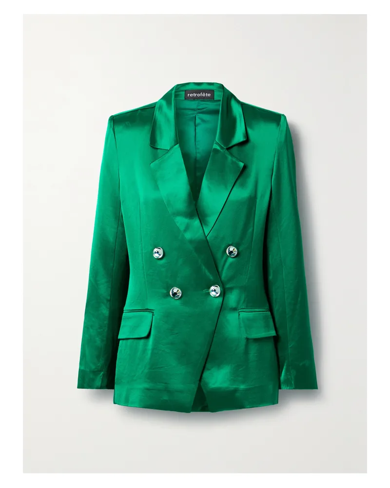 Retrofête Saige Doppelreihiger Blazer Aus Satin Mit Kristallen - Grün Grün