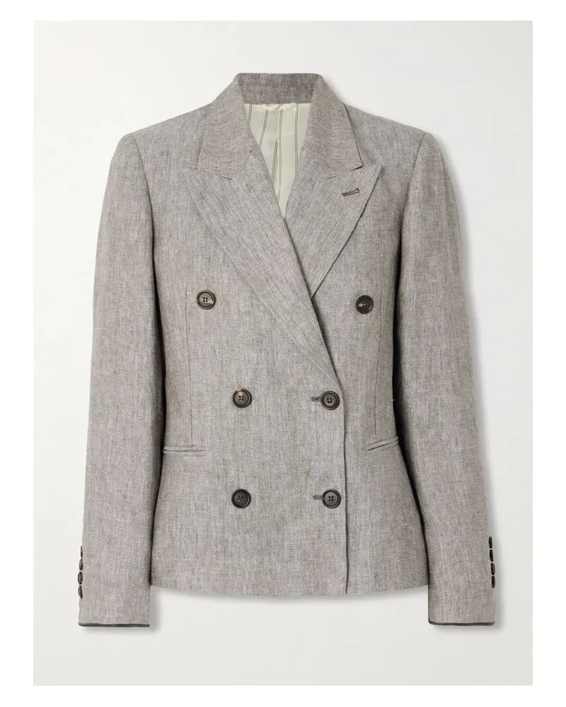 Brunello Cucinelli Doppelreihiger Blazer Aus Einer Hanf-leinenmischung - Grau Grau