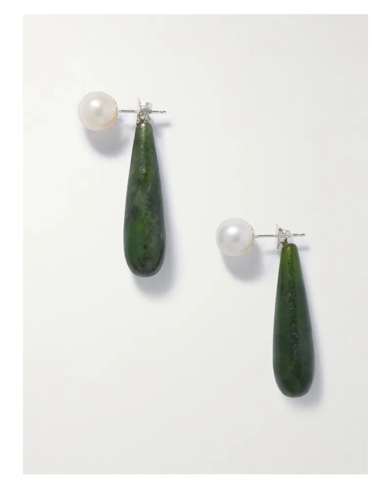 Sophie Buhai Small Angelyne Silver, Jade And Pearl Earrings - Green Green