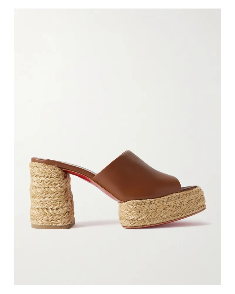 Christian Louboutin Calakala 85 Leather Espadrille Platform Mules - Brown Brown