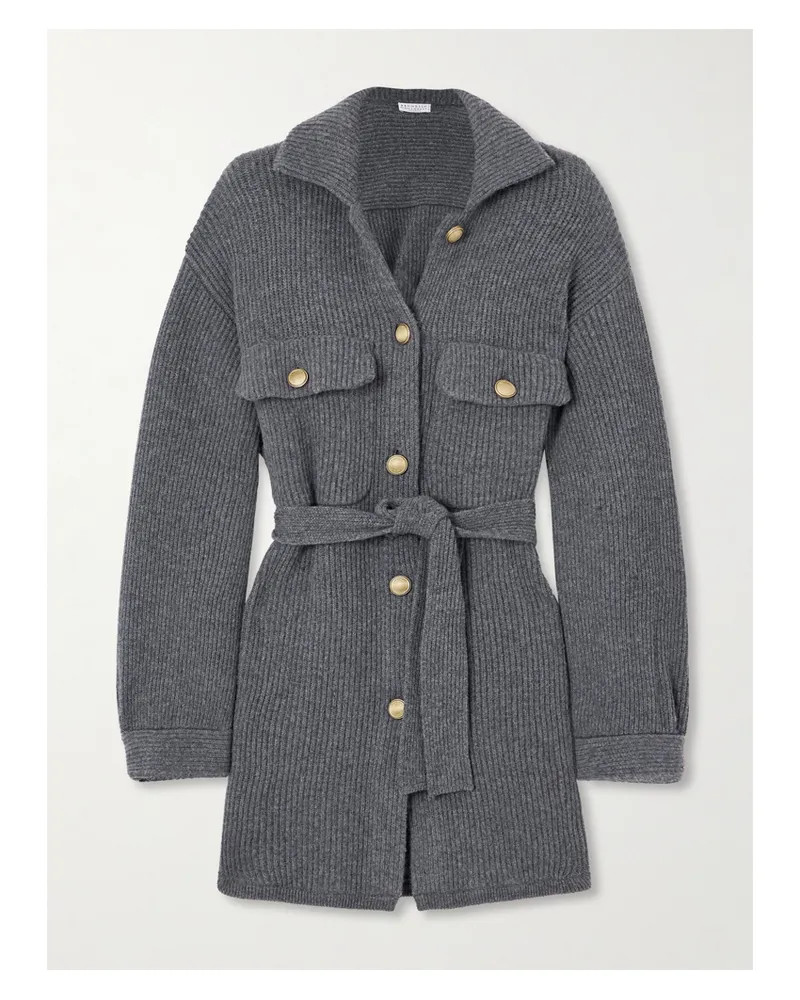Brunello Cucinelli Cardigan Aus Rippstrick Mit Bindegürtel - Grau Grau