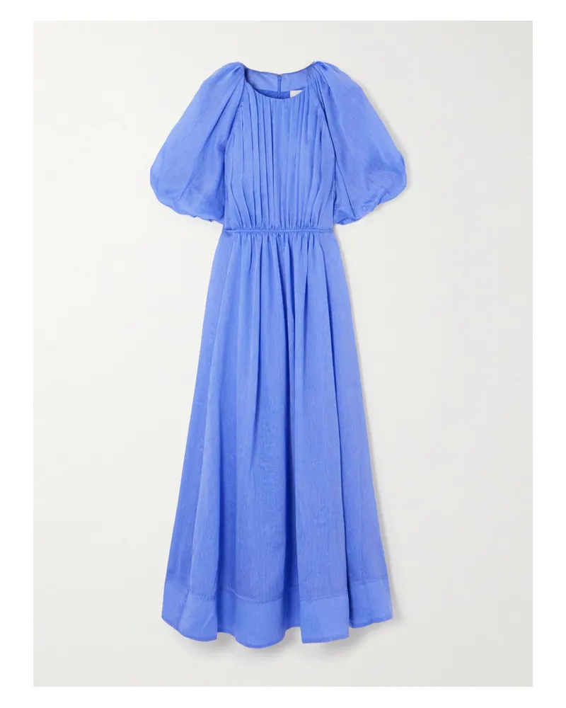 Aje. Alma Midikleid Aus Einer Mischung Aus Tencel™ Lyocell Und Leinen Mit Raffungen - Blau Blau