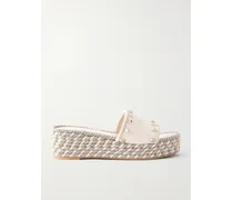 Rockstud Leather Platform Espadrille Slides - Neutrals