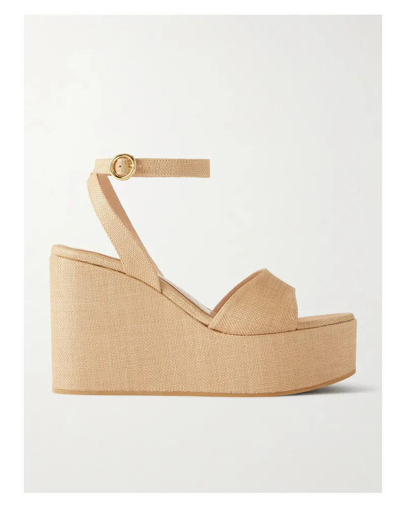 Gianvito Rossi 60 Raffia Platform Wedge Sandals - Neutrals Neutrals