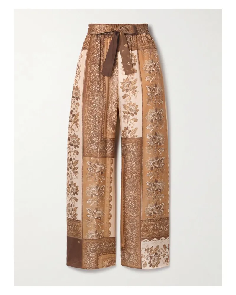 Zimmermann Lucky Hose Mit Weitem Bein Aus Bedruckter Seide - Braun Braun