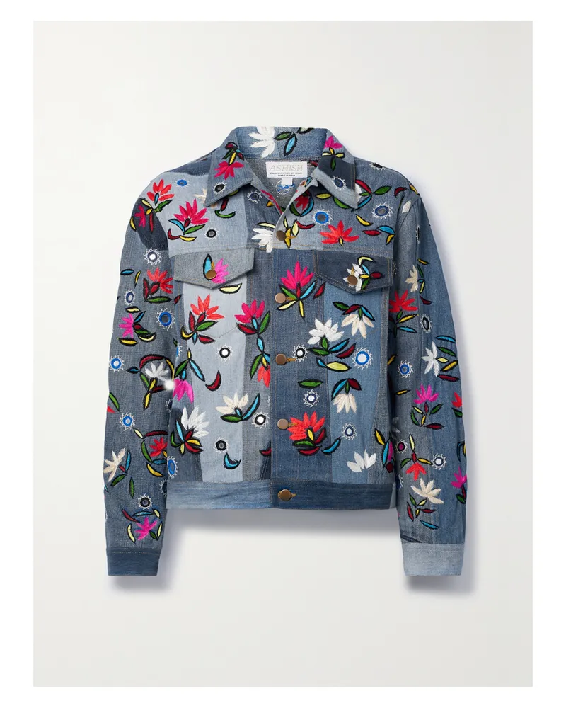 ASHISH Jeansjacke In Patchwork-optik Mit Verzierungen Und Stickereien - Blau Blau