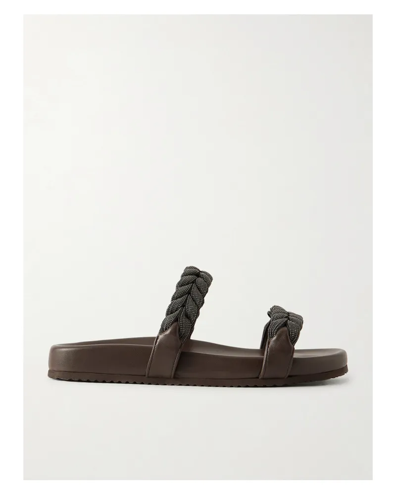 Brunello Cucinelli Bead-embellished Leather Sandals - Brown Brown