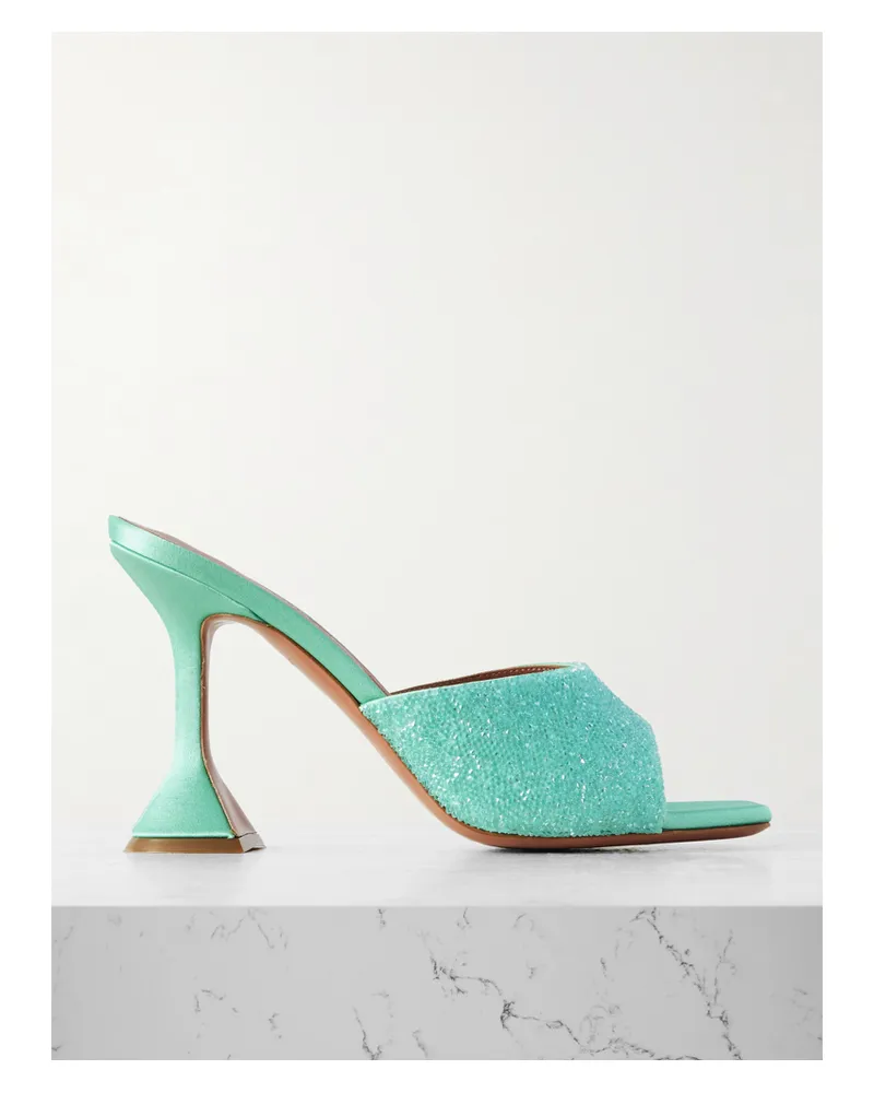 Amina Muaddi Lupita Mules Aus Satin Mit Kristallen - Grün Grün