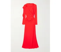 Asymmetrisches Maxikleid Aus Jersey Mit Volants - Rot
