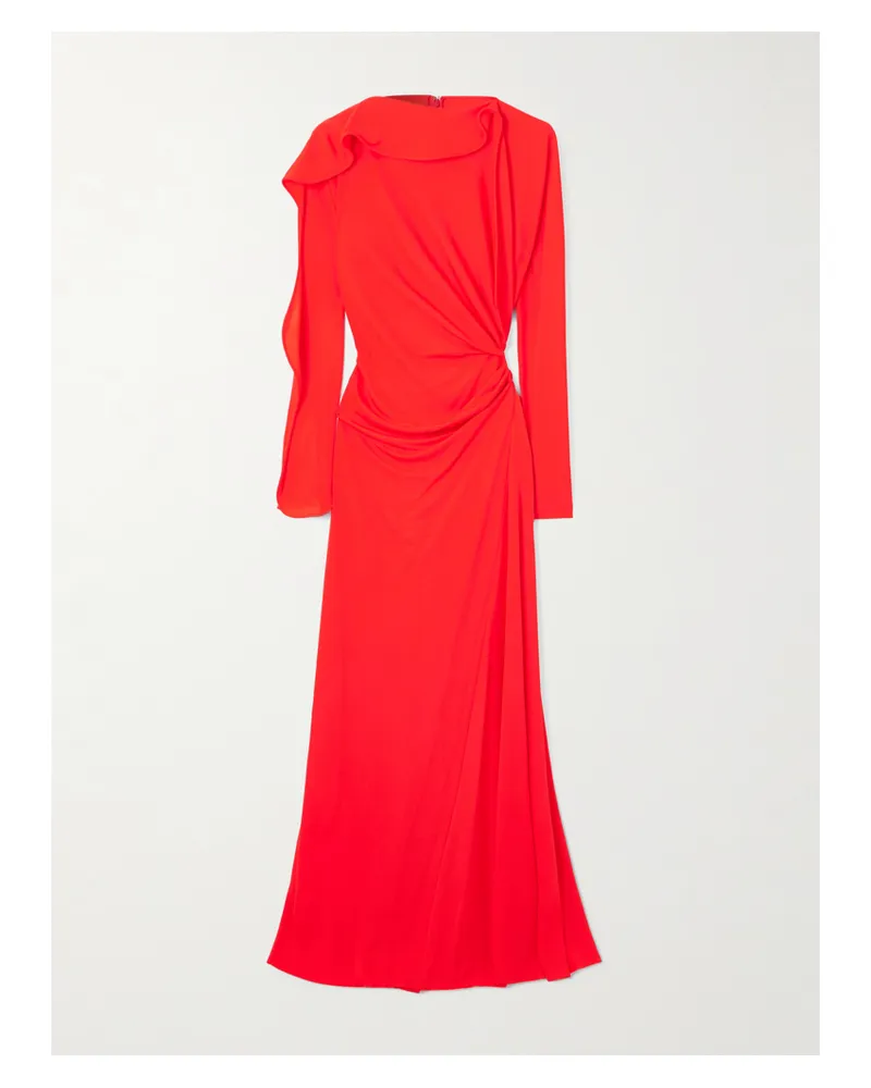 Victoria Beckham Asymmetrisches Maxikleid Aus Jersey Mit Volants - Rot Rot