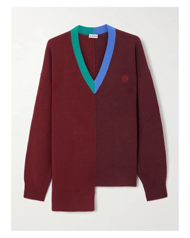 Loewe Asymmetrischer Cardigan Aus Einer Wollmischung Mit Stickerei - Burgunder Burgunder