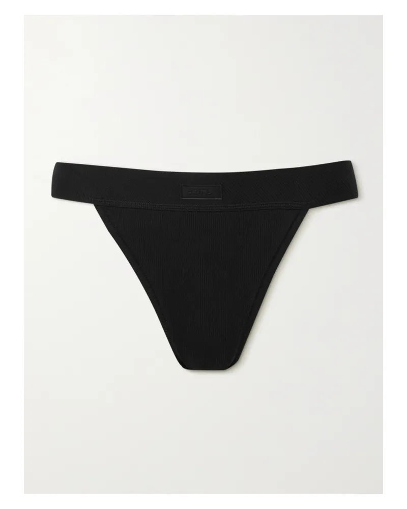 SKIMS Cotton Rib Thong – Soot – String Aus Geripptem Jersey Aus Einer Baumwollmischung - Schwarz Schwarz