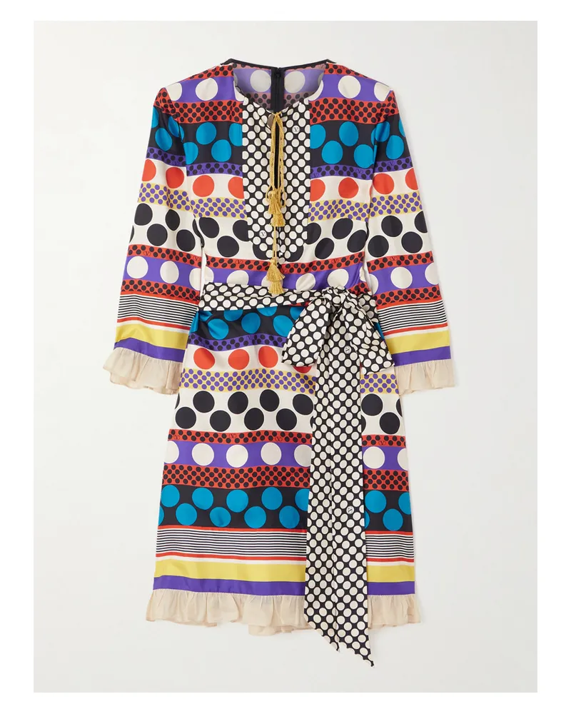 Valentino Garavani Minikleid Aus Bedrucktem Seiden-twill Mit Bindegürtel - Mehrfarbig Mehrfarbig