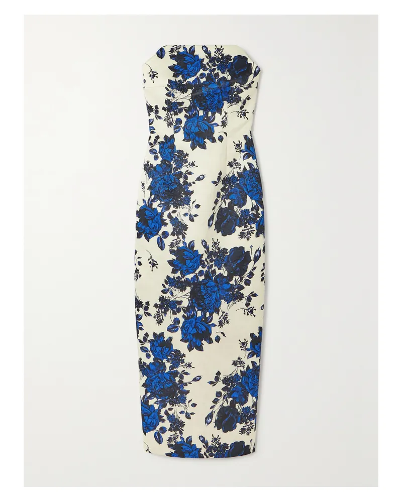 EMILIA WICKSTEAD Yulie Trägerloses Midikleid Aus Glänzender Faille Mit Blumenprint - Blau Blau