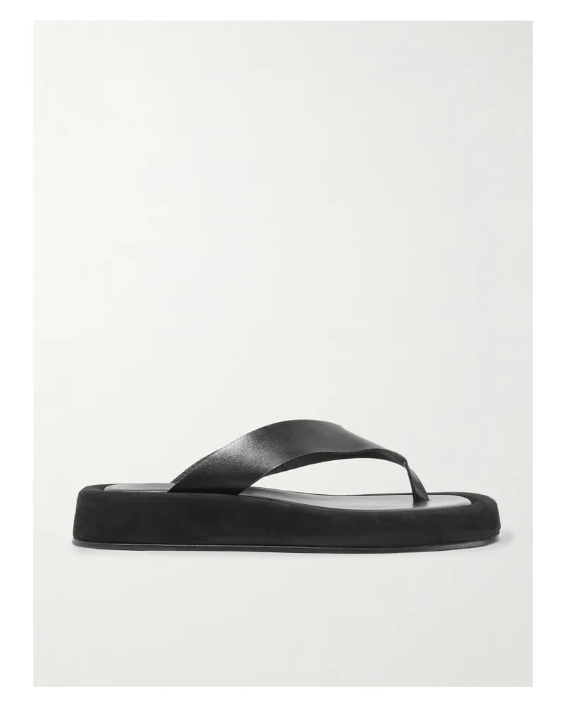 The Row Ginza Leather And Suede Platform Flip Flops - Black Black
